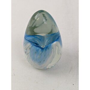 GES Glass Eye Studio 1991 Blue Floral Lily Egg Shaped Paperweight 2.75" Signed